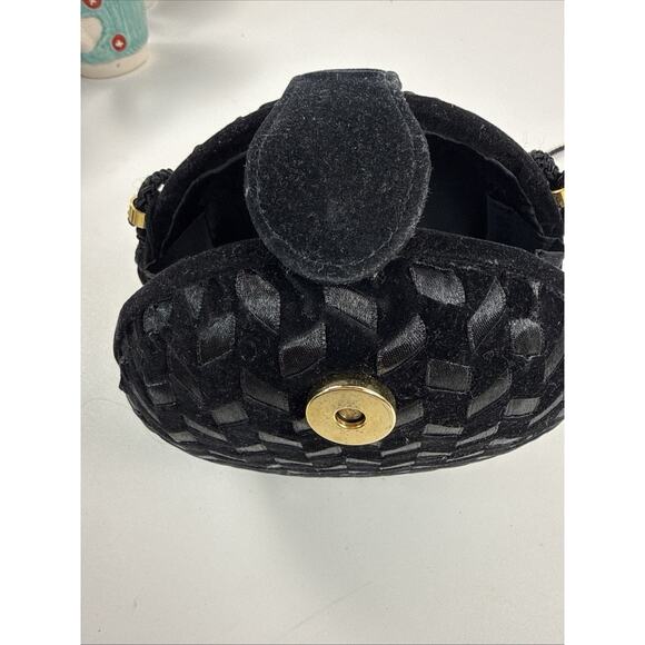 La Regale Black Velour Round Evening Mini Bag Purse Clutch Bag - Picture 2 of 10